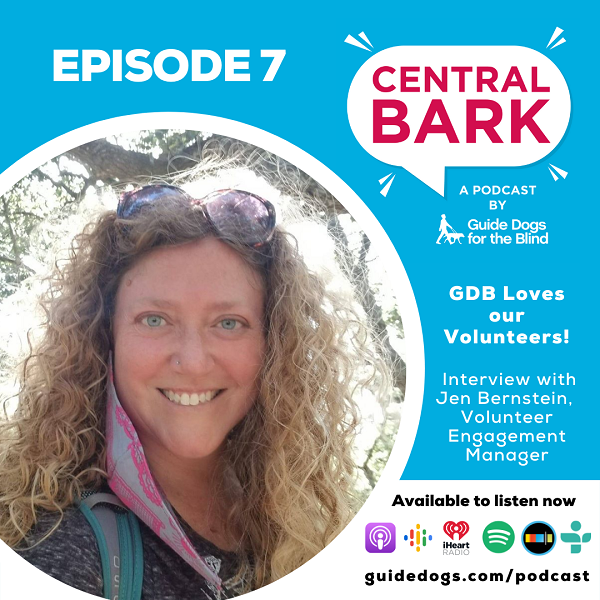 Central Bark podcast cover art promotional image featuring a photo of Volunteer Engagement manager Jen Bernstein